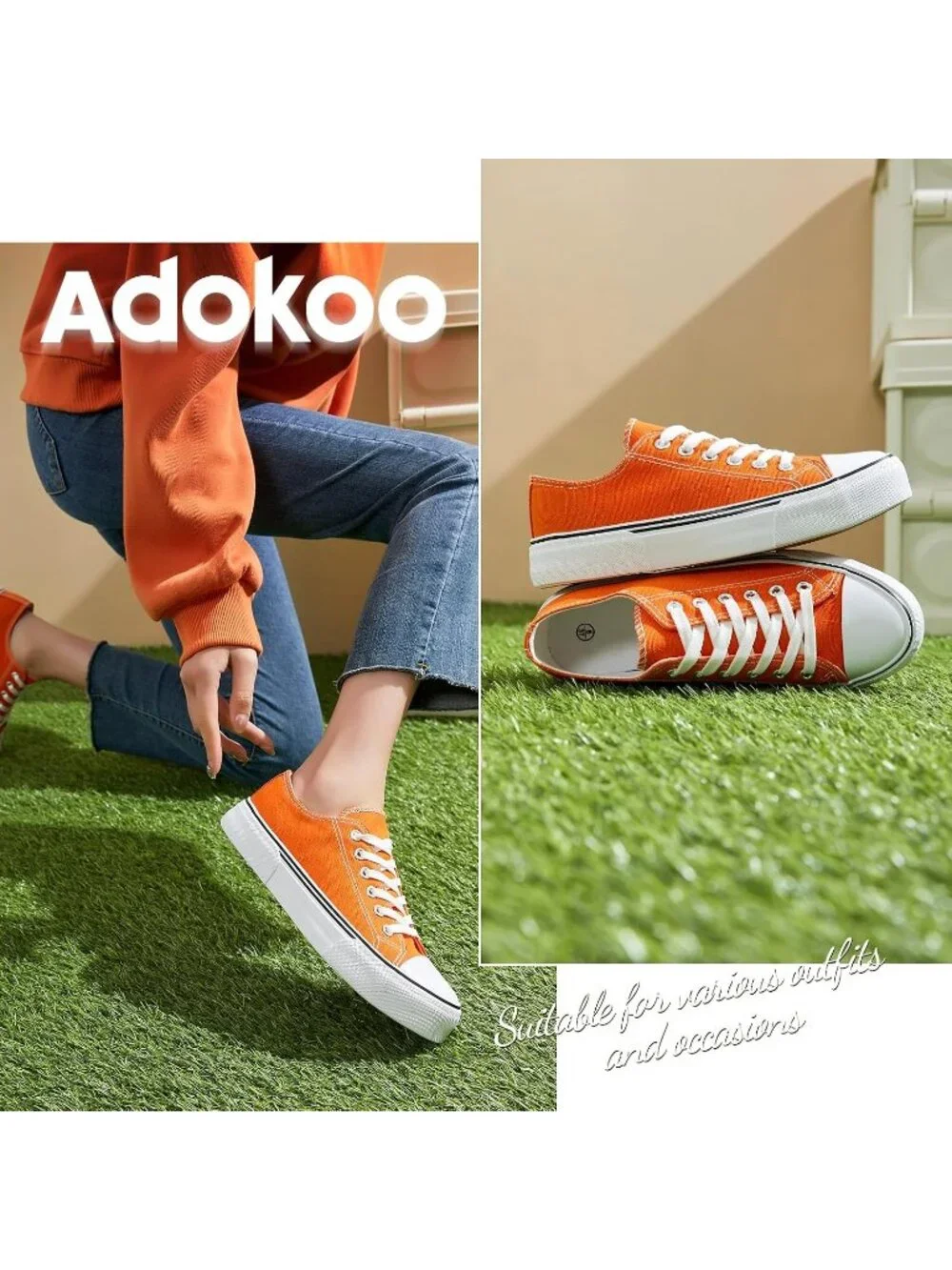 Women's Orange Lightweight Low Top Lace Up Casual Fashion Walking Sneakers